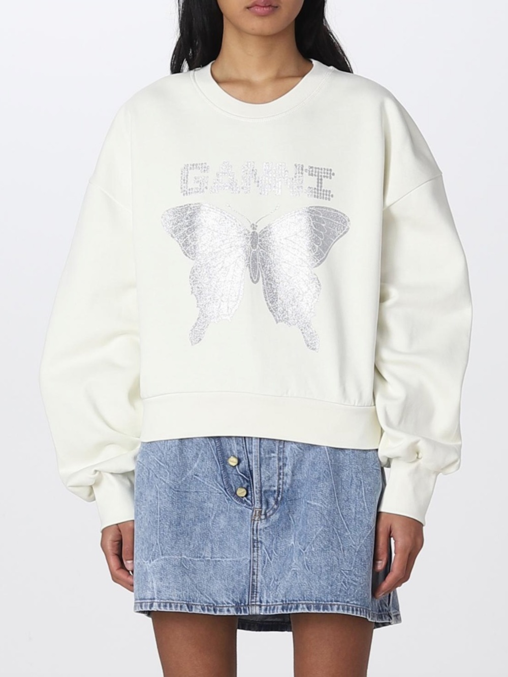 Ganni Butterfly Sweatshirt Crewneck in Off White Size Large